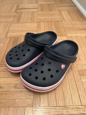 CROCS Kids Navy Clogs with Red Trim